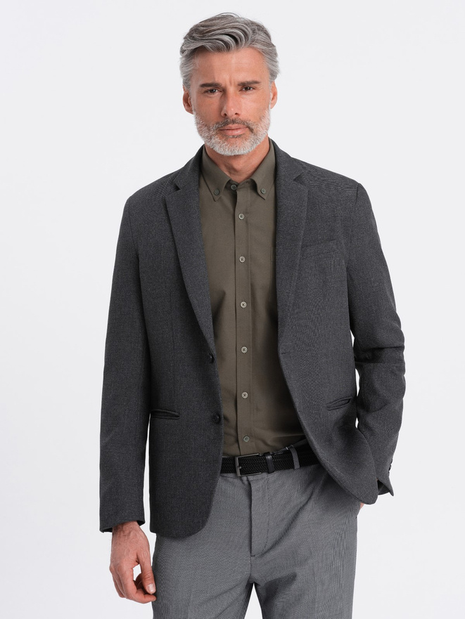 Elegantní pánské sako s ozdobnými knoflíky na manžetách - grafitová V1 OM-BLZB-0114