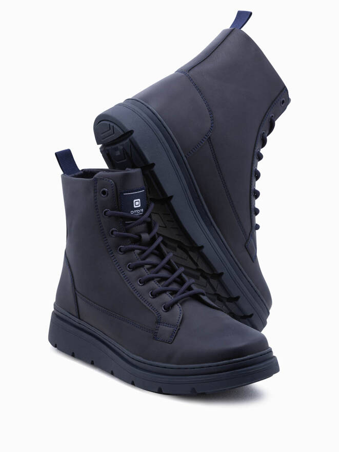 Pánské šněrovací zimní boty s vyšším svrškem - tmavě modré V4 OM-FOBO-0133