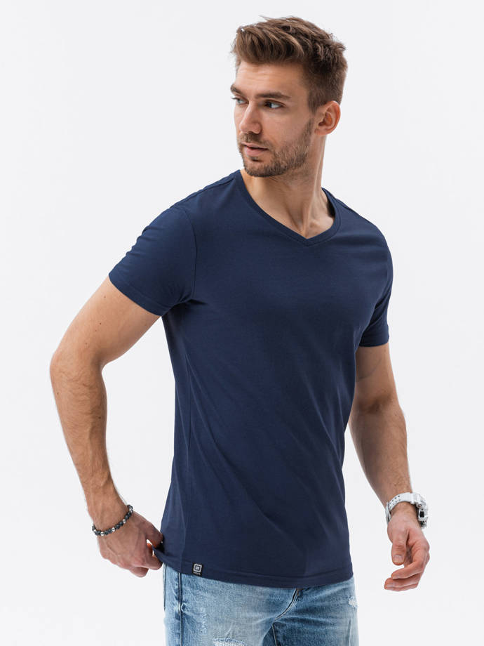 Klasické pánské tričko BASIC s výstřihem - tmavě modré V20 S1369