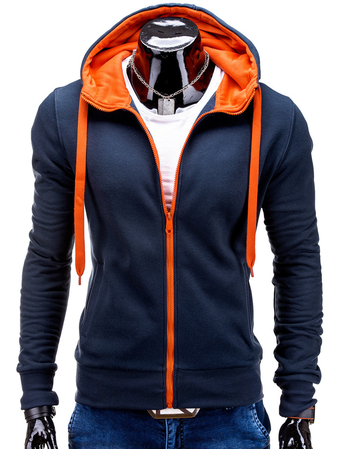 Men's zip-up hoodie - navy/orange B485