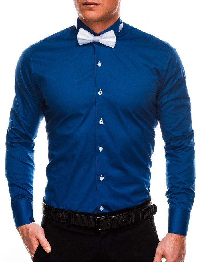 Pánská elegantní košile s dlouhým rukávem - námořnická modrá K309