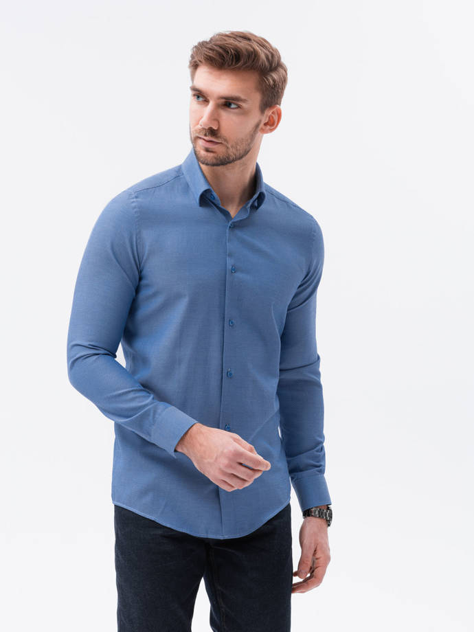 Pánská elegantní košile s dlouhým rukávem - námořnická modrá K592