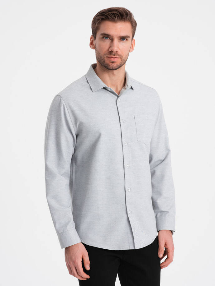 Pánská košile REGULAR FIT s kapsou - světle šedá melanž V2 OM-SHCS-0148