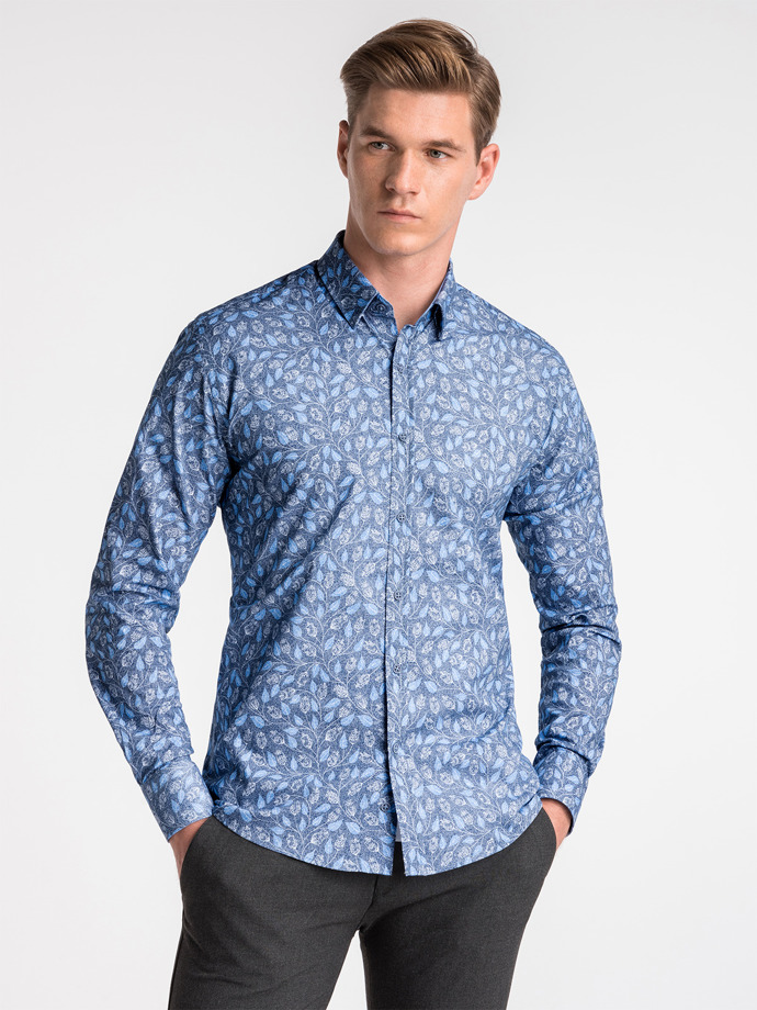 Pánská košile s dlouhým rukávem - námořnická modrá/nebesky modrá K500