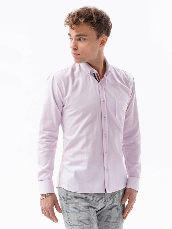 Pánská košile s dlouhým rukávem - růžová K643