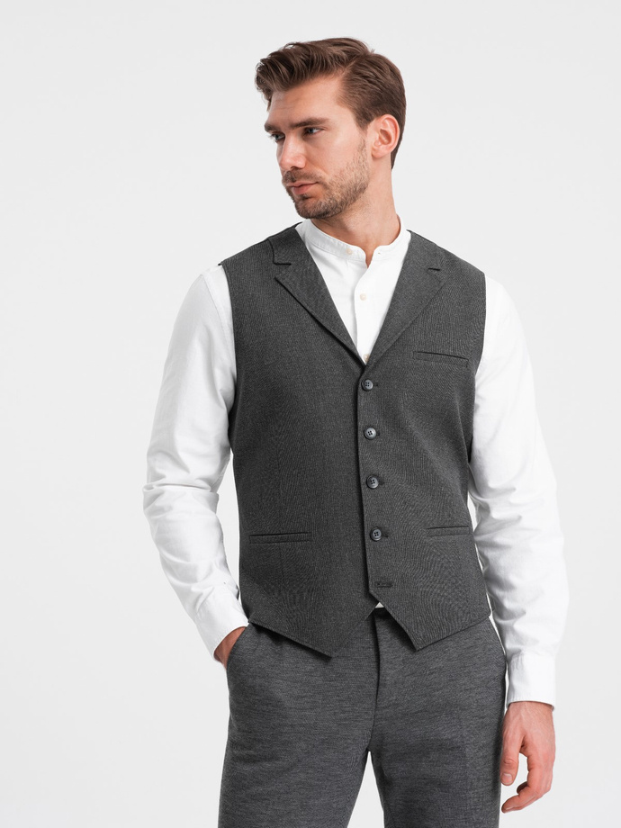 Pánská obleková vesta s límcem - grafitová V2 OM-BLZV-0109