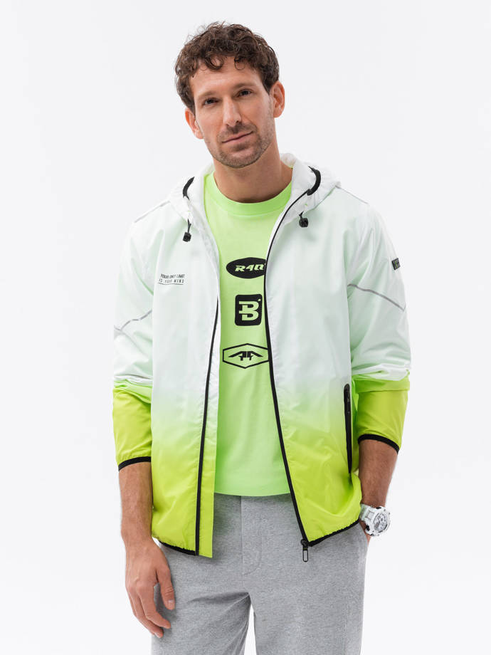 Pánská sportovní bunda s ombre efektem - bílá a limetkově zelená V1 OM-JANP-0104