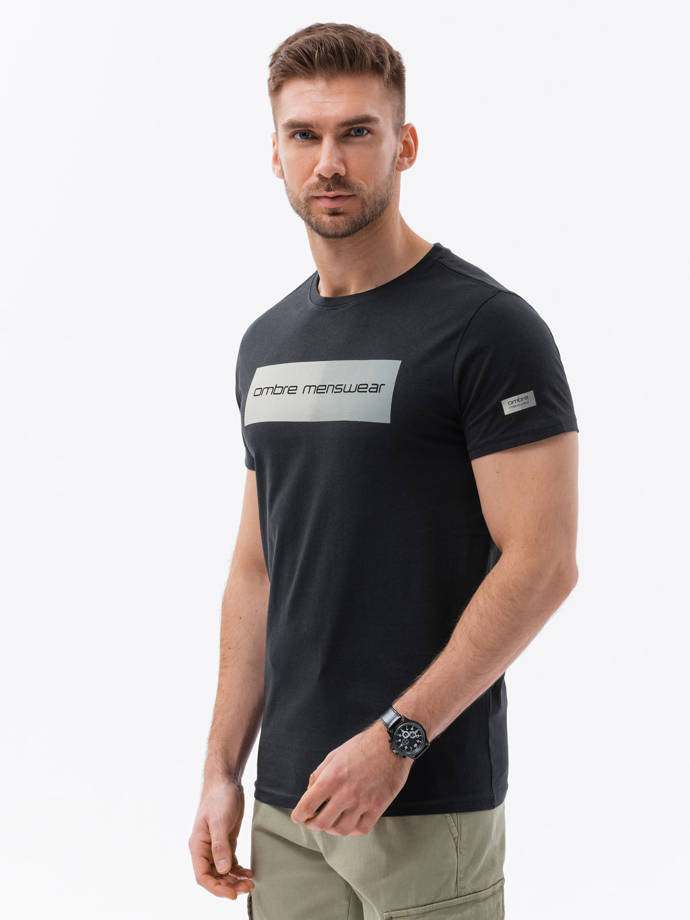 Pánské bavlněné tričko s potiskem - černé V1 S1751
