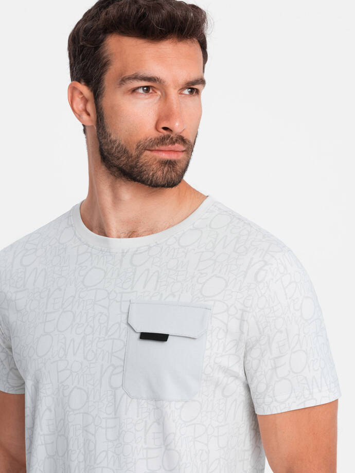 Pánské bavlněné tričko s potiskem písmen a kapsou - bílo-šedé V3 OM-TSFP-0188