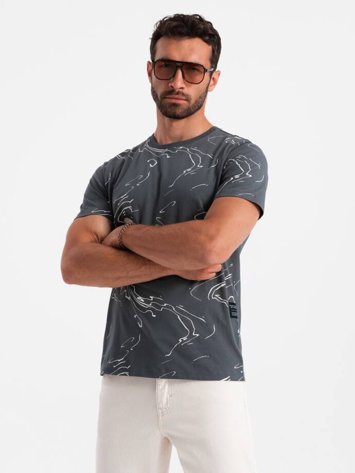 Pánské bavlněné tričko se vzory - grafitové V3 OM-TSFP-0184