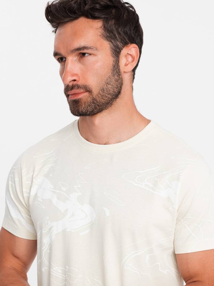 Pánské bavlněné tričko se vzory - krémové V7 OM-TSFP-0184