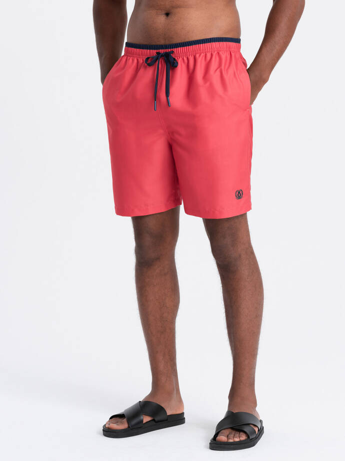 Pánské dvoubarevné žebrované plavecké šortky - korálová V4 OM-SRBS-0141