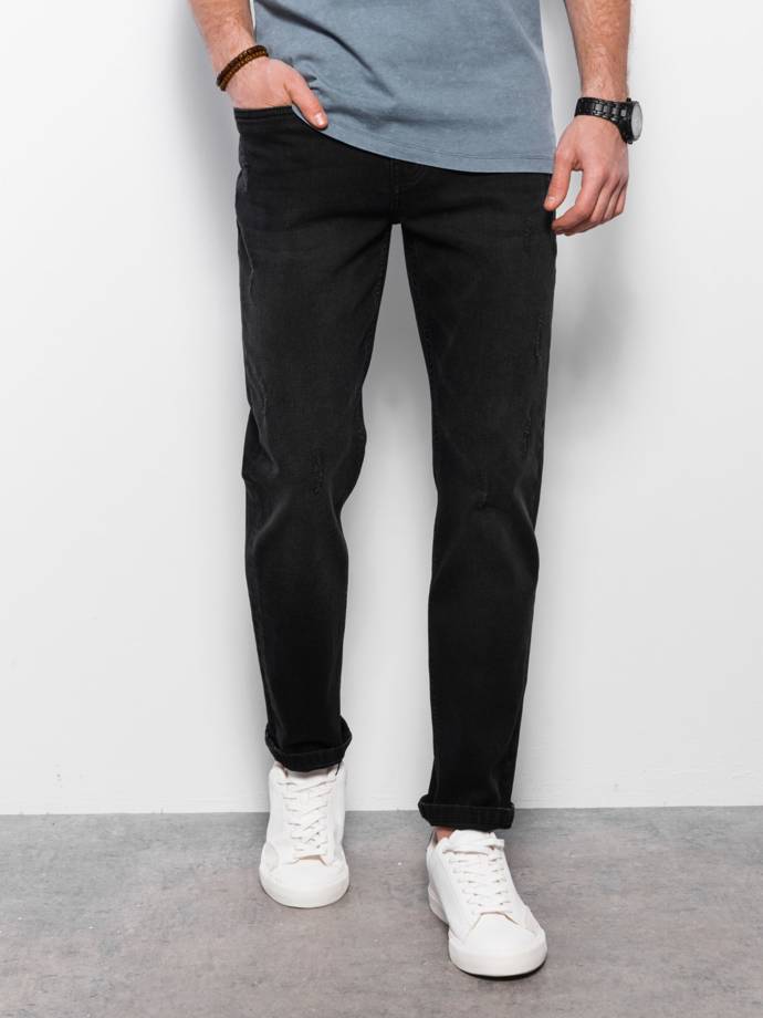 Pánské džínové kalhoty s odřením REGULAR FIT - černé V2 OM-PADP-0102