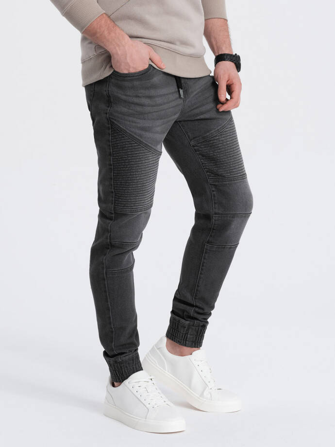 Pánské džínové kalhoty s prošíváním - grafitové V4 OM-PADJ-0113