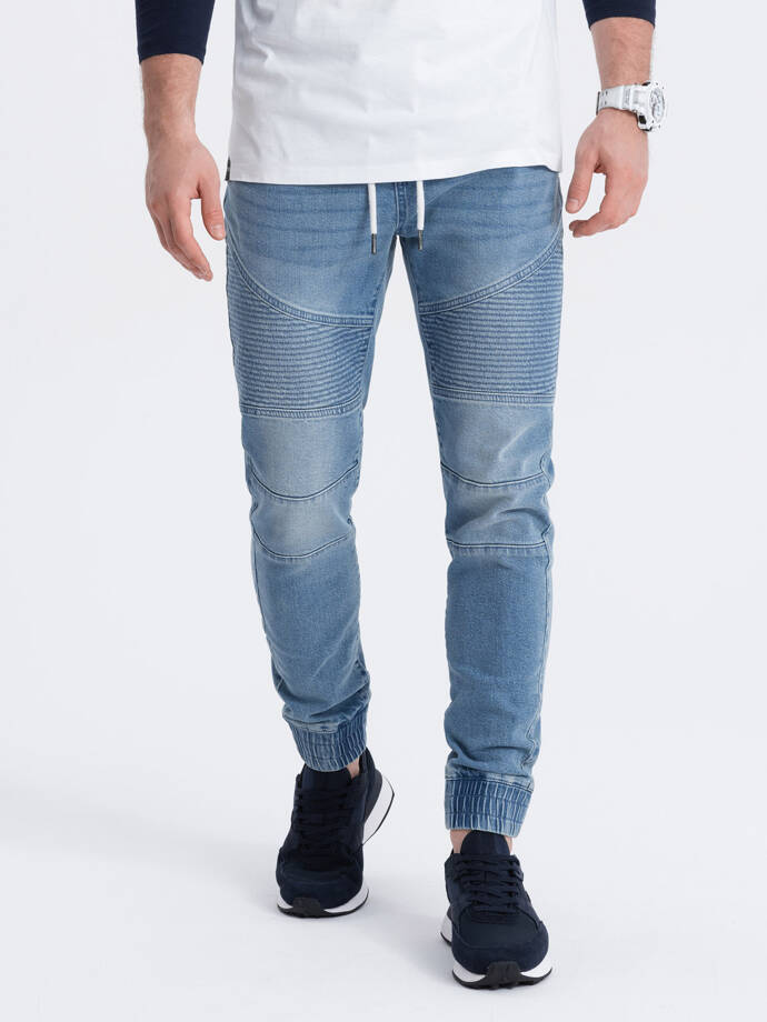 Pánské džínové kalhoty s prošíváním - modré V2 OM-PADJ-0113