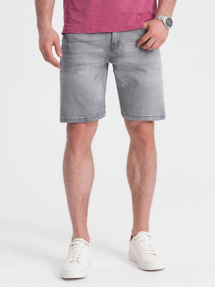 Pánské džínové krátké šortky s jemným sepráním - šedé V2 OM-SRDS-0145