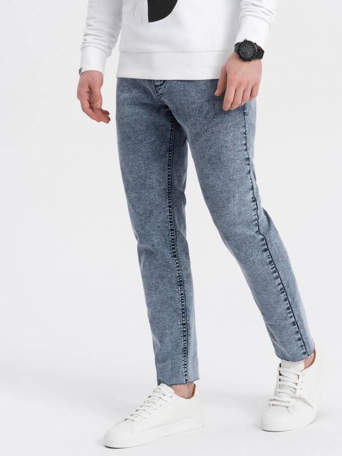 Pánské kalhoty z džínoviny s drsným střihem SLIM FIT - tmavě modré V4 OM-PADP-0146