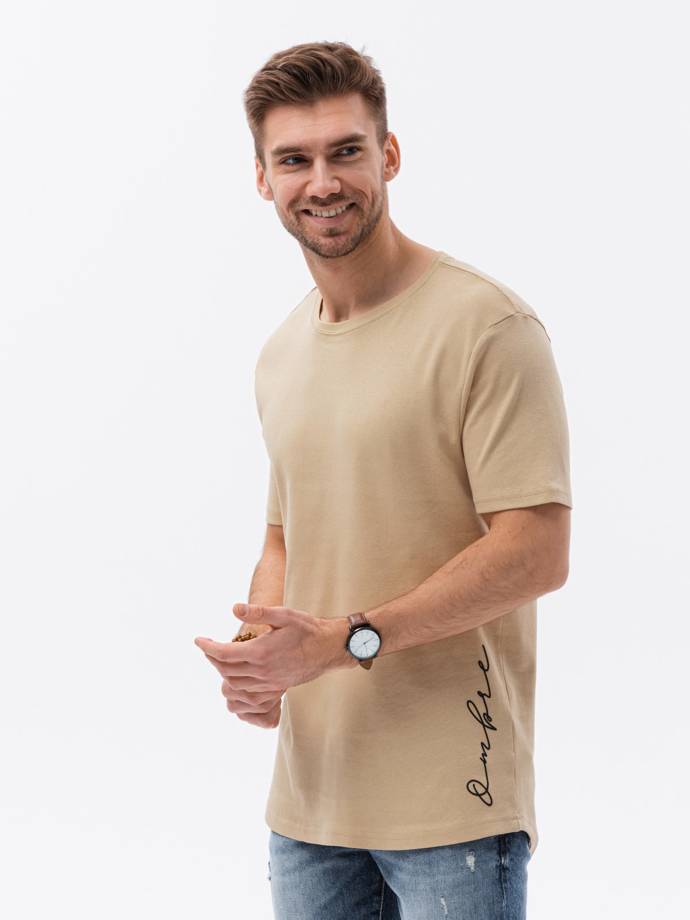 Pánské tričko s potiskem - béžová S1387