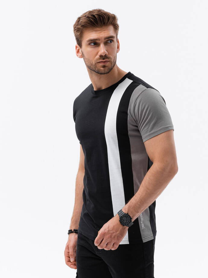 Pánské tričko se svislými kontrastními prvky - černé V1 OM-TSCT-22SS-006