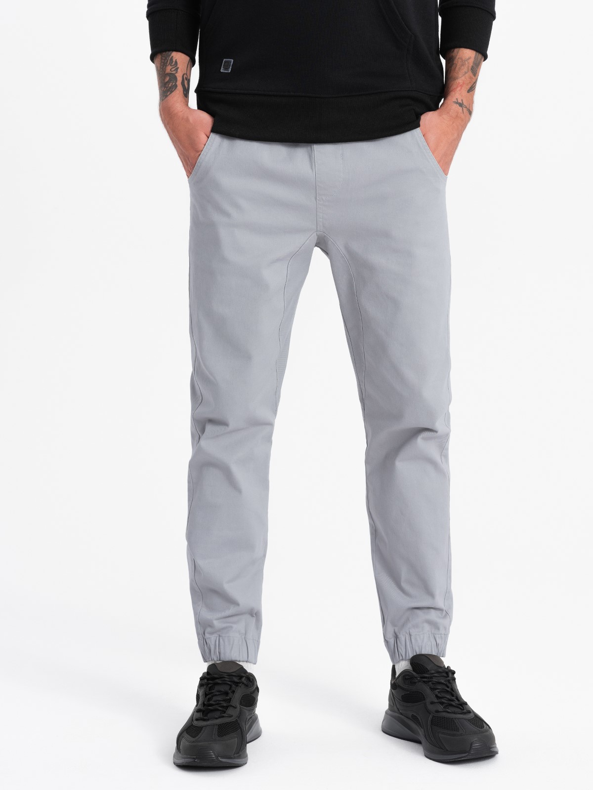 Levně Pánské látkové kalhoty JOGGERY - šedé V2 P885