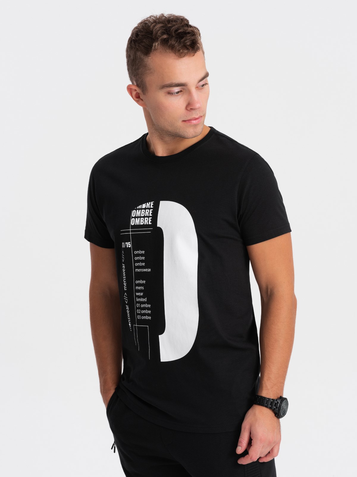 Levně Pánské bavlněné tričko s potiskem - černé V3 OM-TSPT-0166