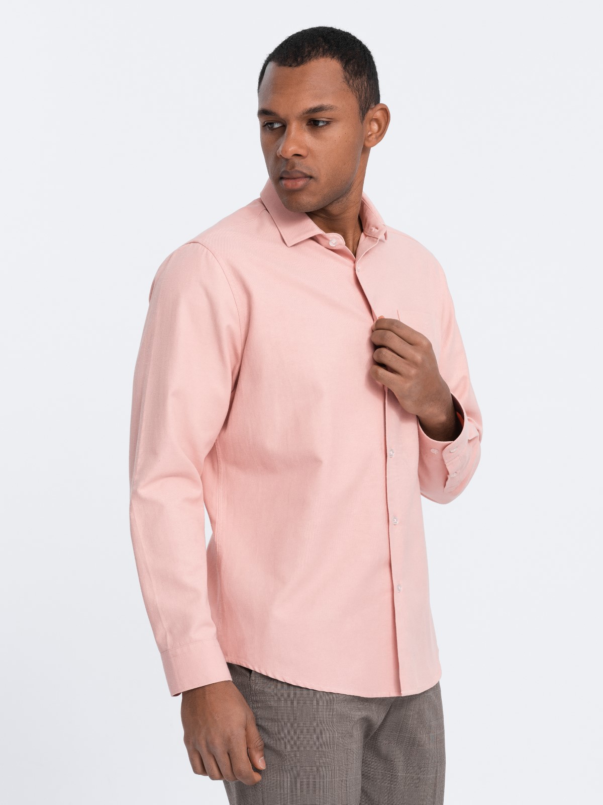 Levně Pánská košile REGULAR FIT s kapsami - růžová V5 OM-SHCS-0148
