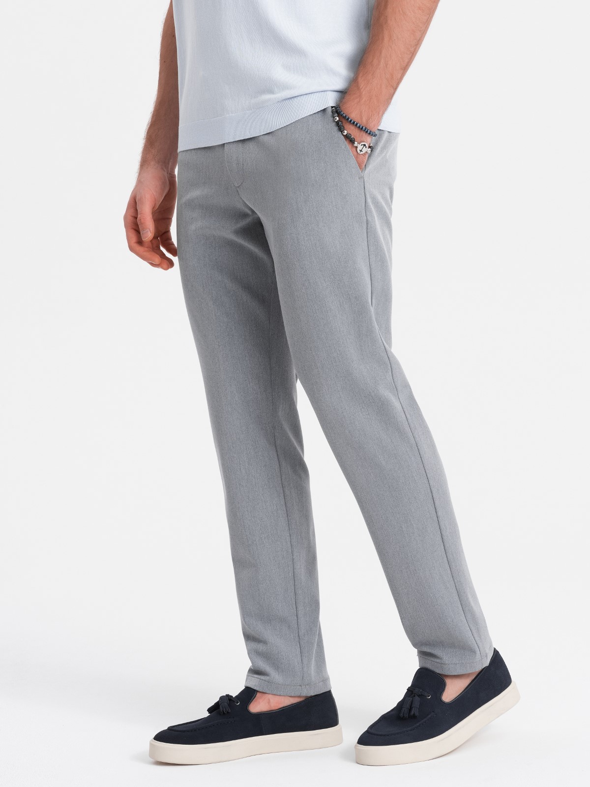 Levně Elegantní pánské kalhoty SLIM FIT chino - světle šedé V1 OM-PACP-0191