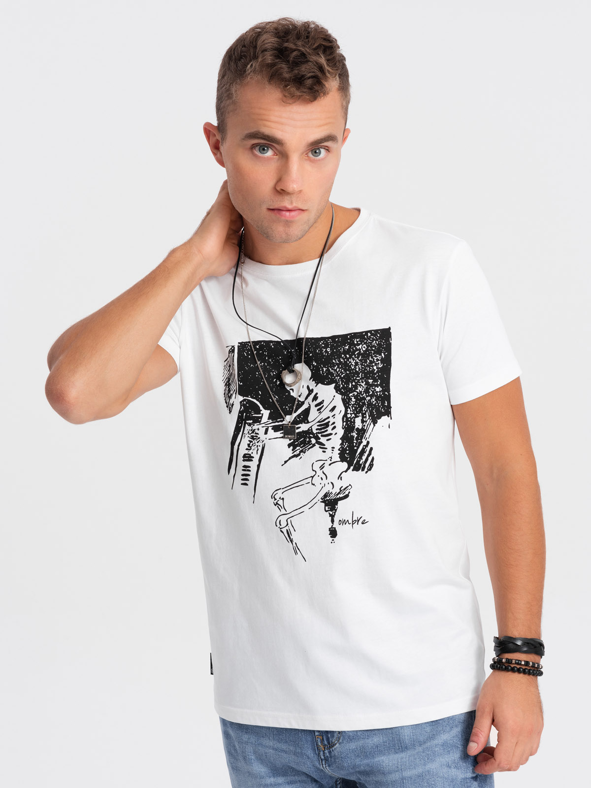 Levně Pánské bavlněné tričko s potiskem - bílé V1 OM-TSPT-0159