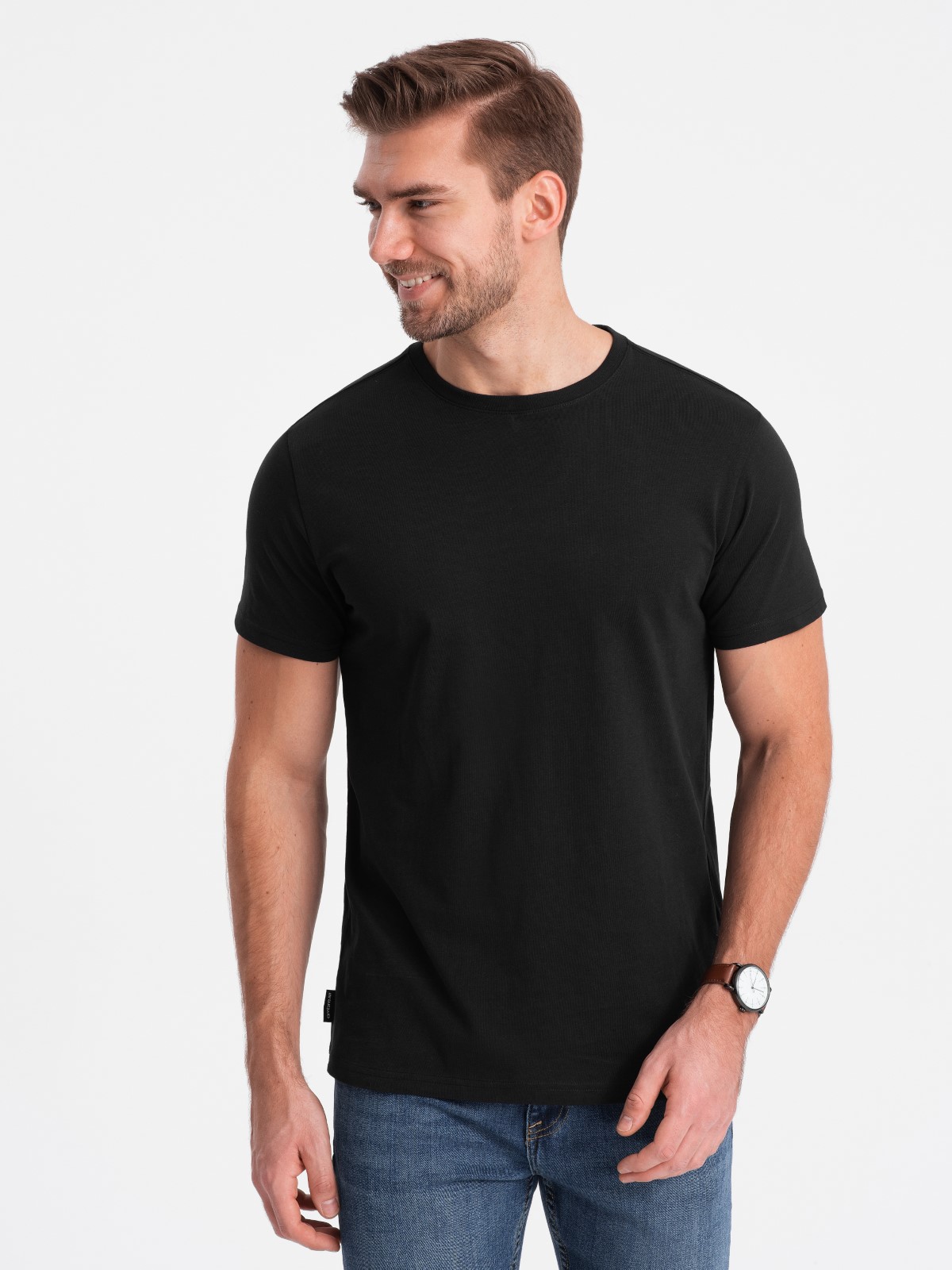Levně Pánské klasické bavlněné tričko BASIC - černé V1 OM-TSBS-0146