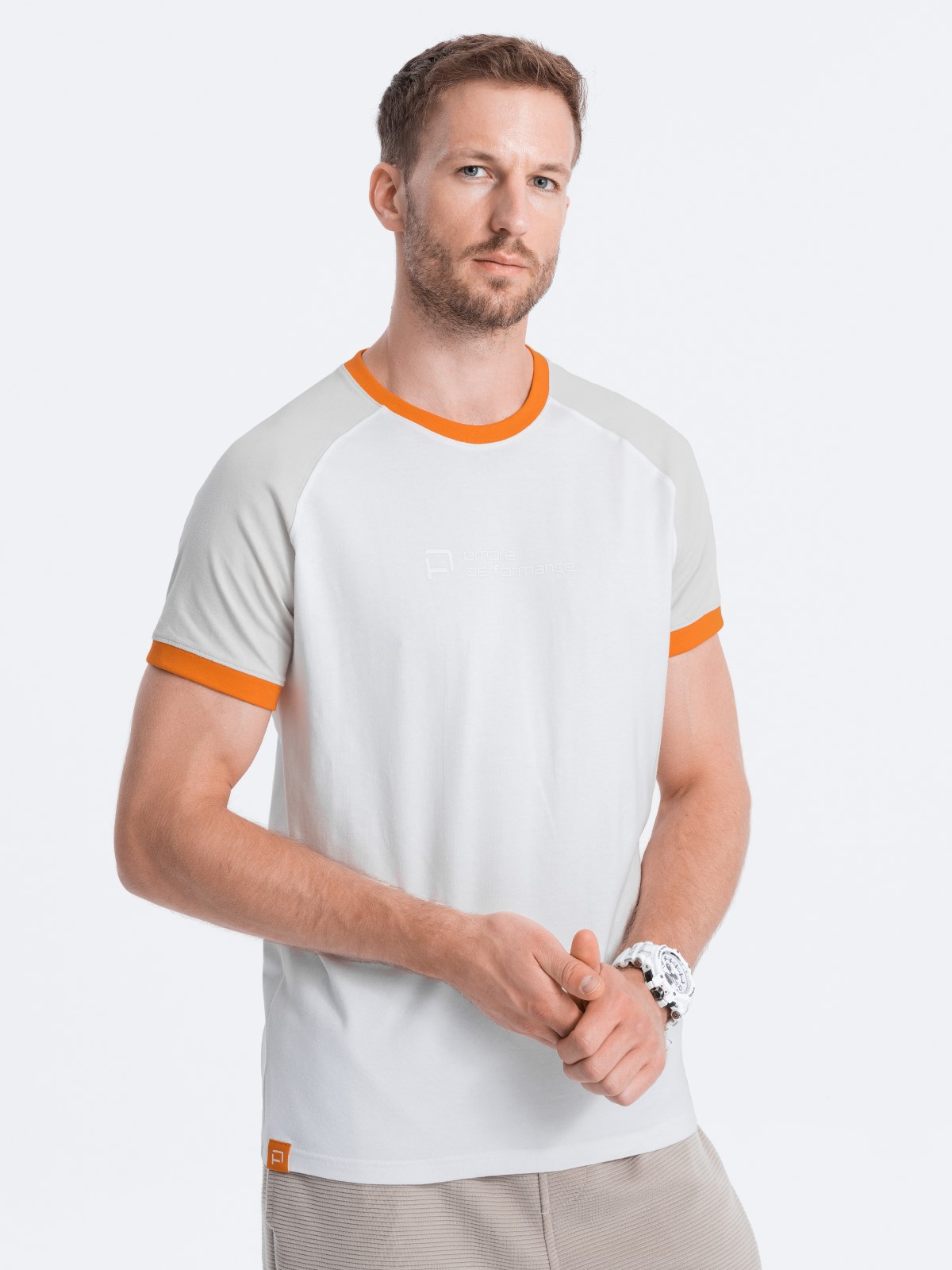 Levně Pánské bavlněné tričko Reglan - šedobílé V2 S1623