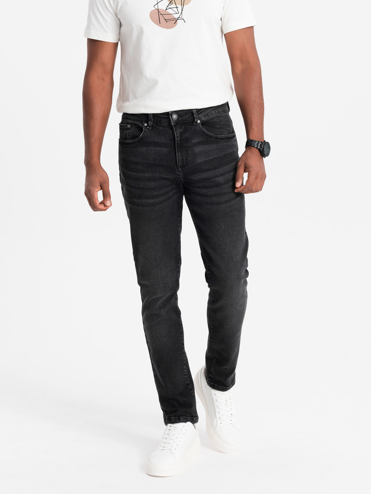 Levně Spodnie męskie jeansowe SLIM FIT - czarne V1 OM-PADP-0110