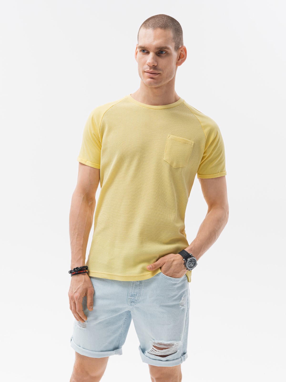 Levně Pánské tričko bez potisku - žlutá S1182