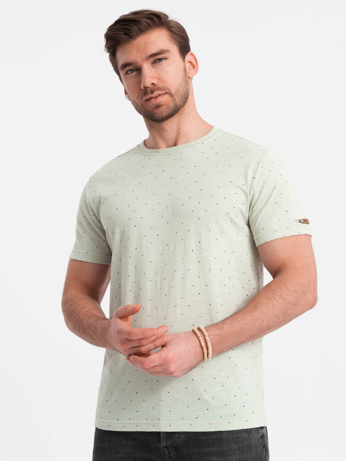 Levně Pánské tričko s barevným potiskem - světle zelené V5 OM-TSFP-0185
