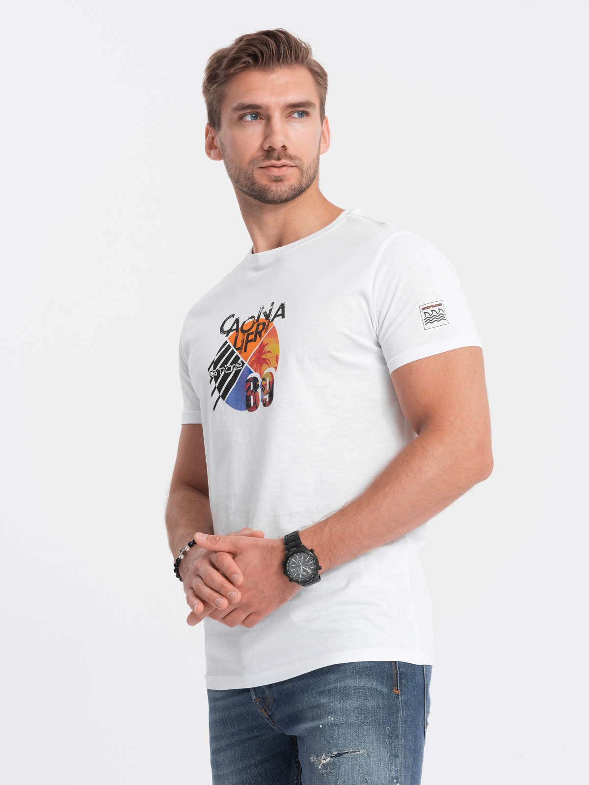 Levně Pánské bavlněné tričko s potiskem - bílé V1 S1756