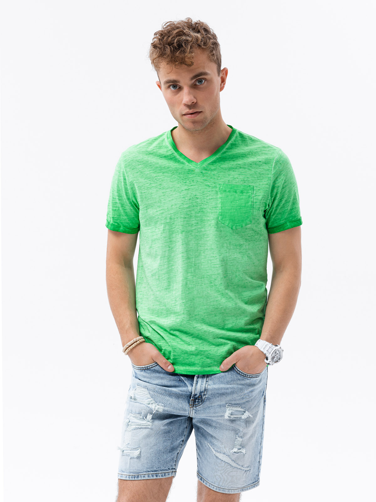 Levně Pánské tričko bez potisku - zelená S1388