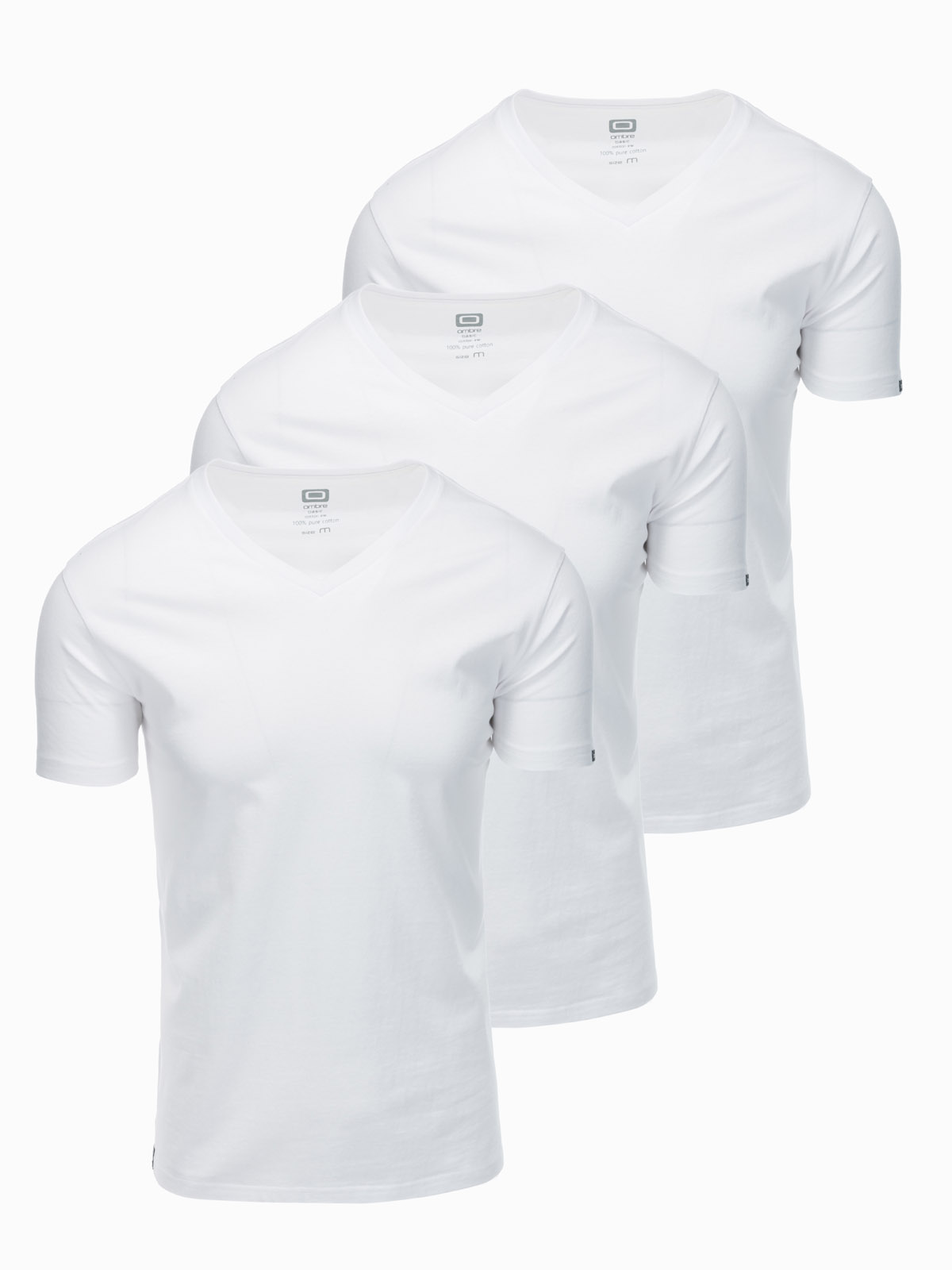Levně Bavlněná trička V-NECK v sadě 3 ks - bílá V8 Z29