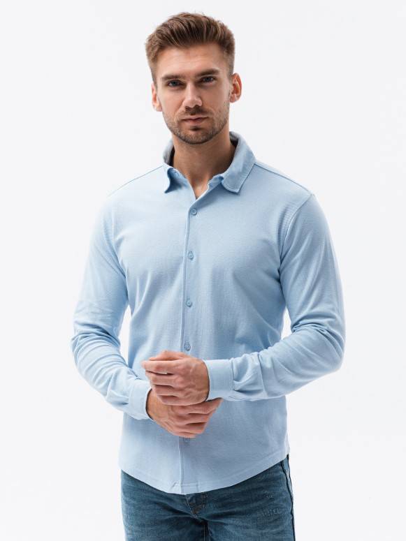 Levně Pánská pletená košile s dlouhým rukávem - modrá V3 K540