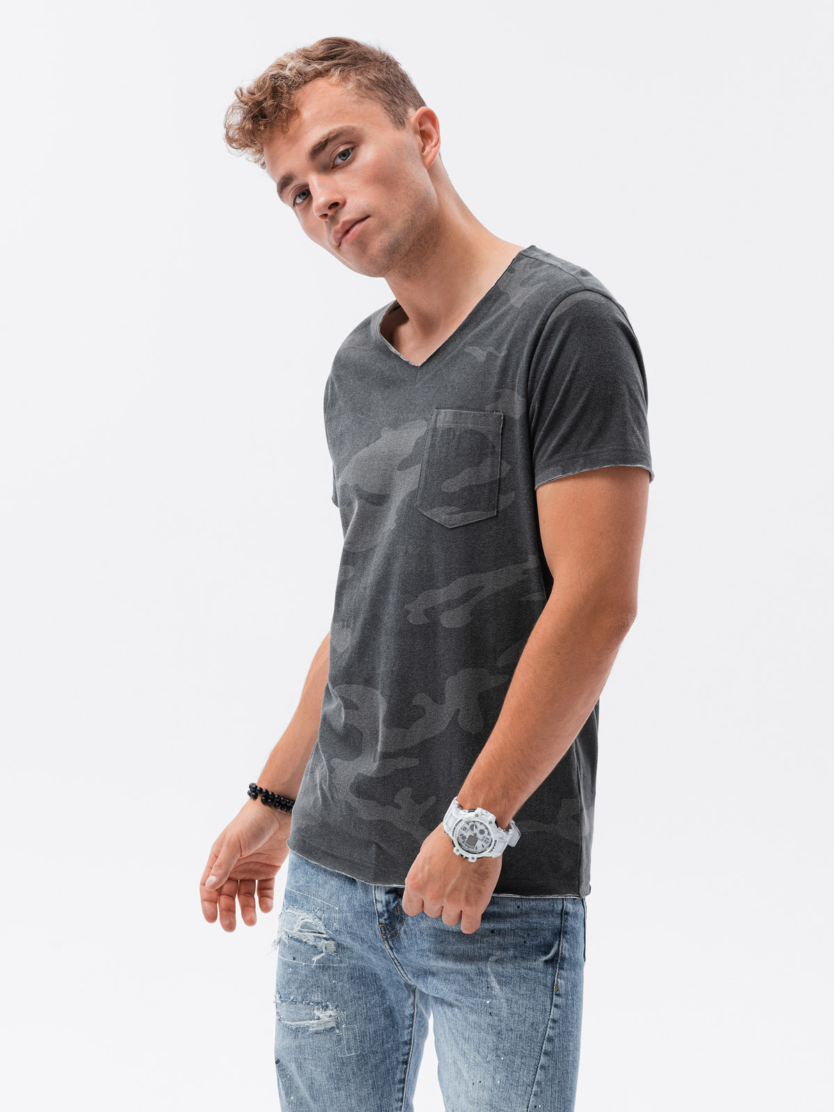 Levně Pánské tričko - šedá-camo S1616