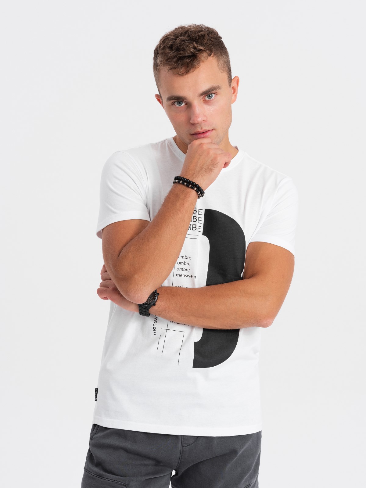 Levně Pánské bavlněné tričko s potiskem - bílé V1 OM-TSPT-0166