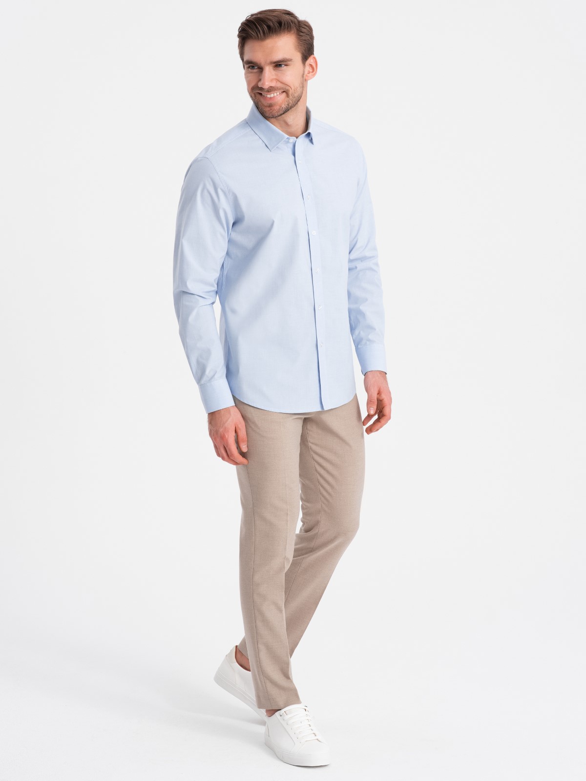 Levně Klasická bavlněná košile REGULAR - modrá V1 OM-SHOS-0154